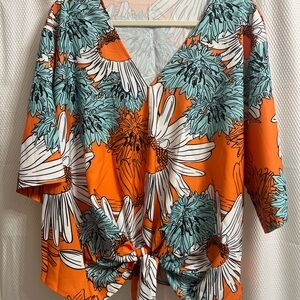 Vibrant Floral Knot-Front Blouse